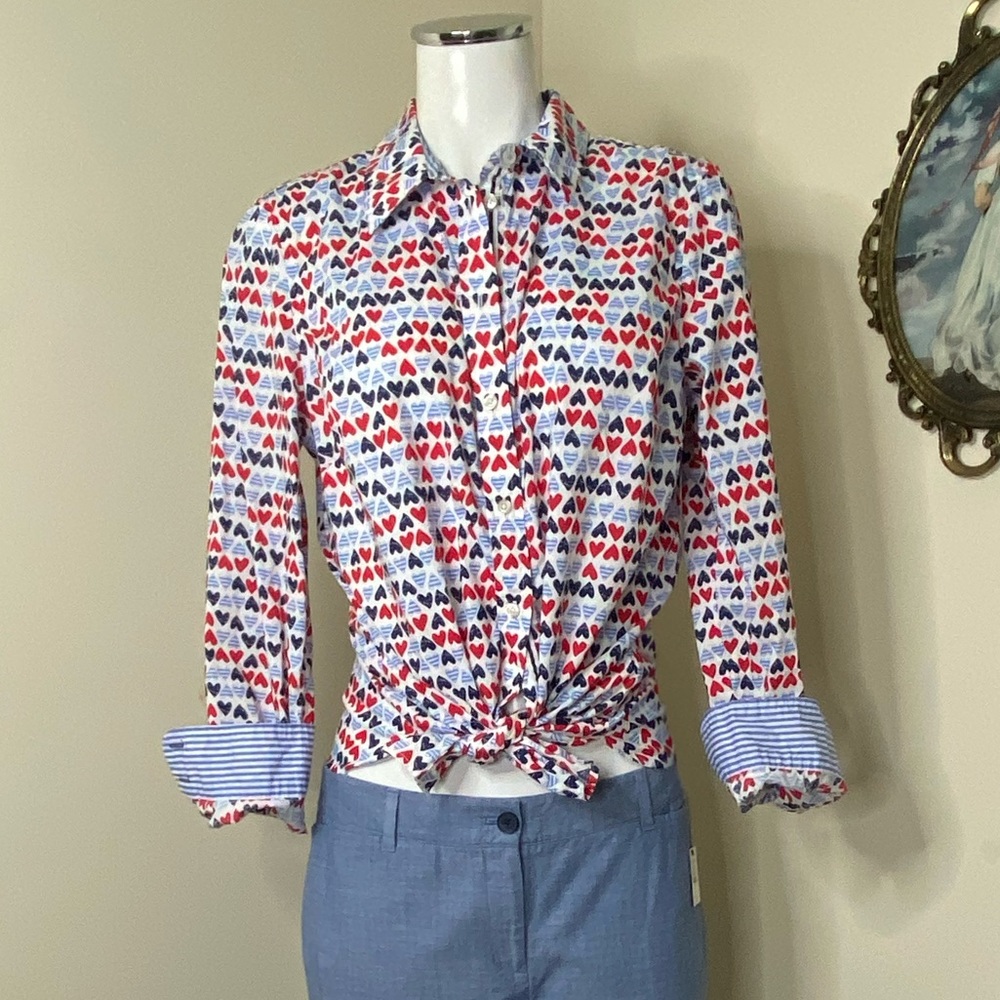 Heart blouse size m red blue and white
